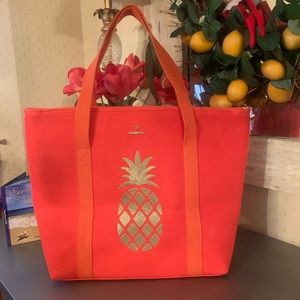SPARTINA 449, insulated cooler beach tote. Orange canvas with Gold pineapple.